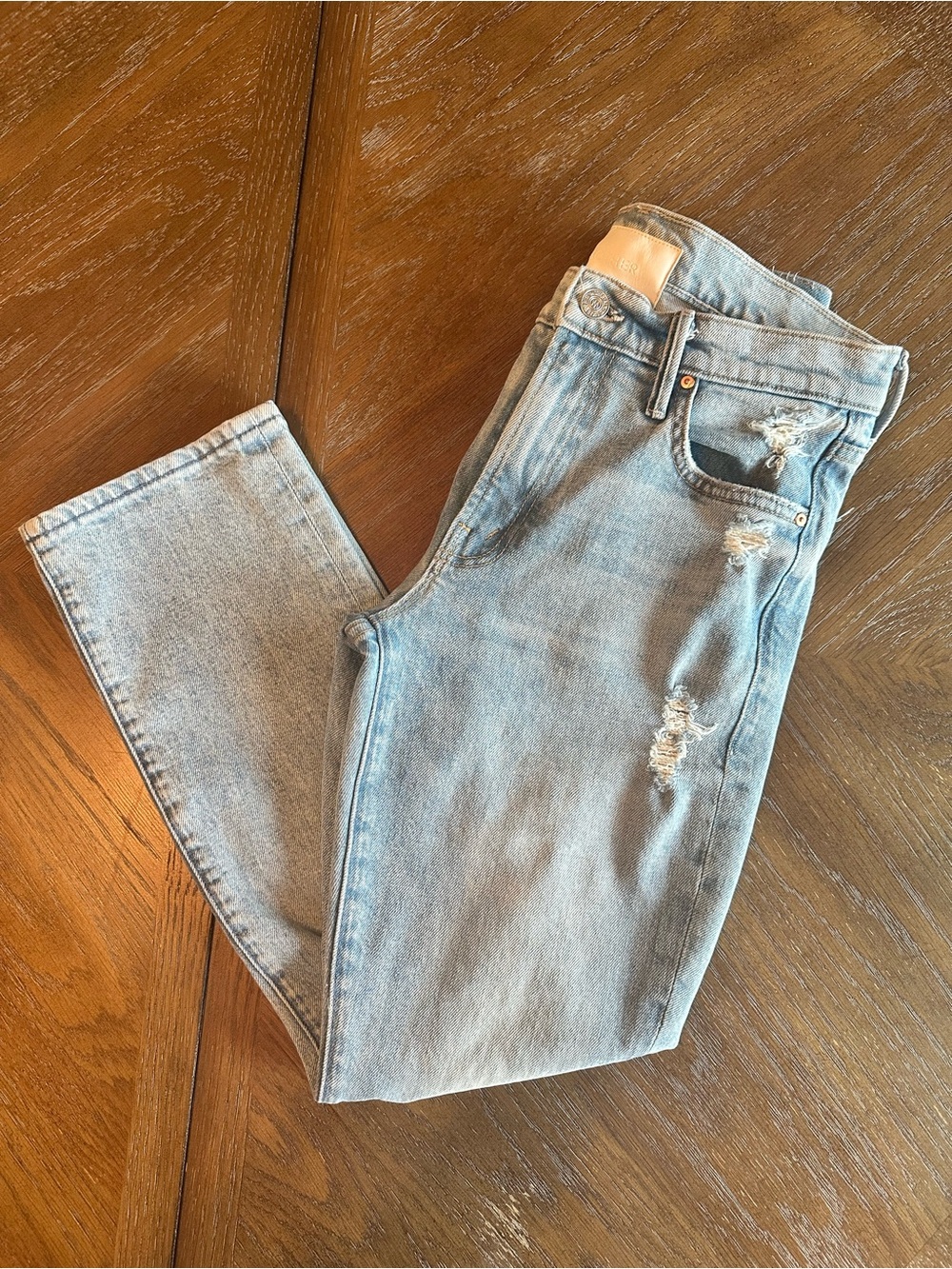 Mother Superior Light Wash Distressed Mid-Rise Jeans